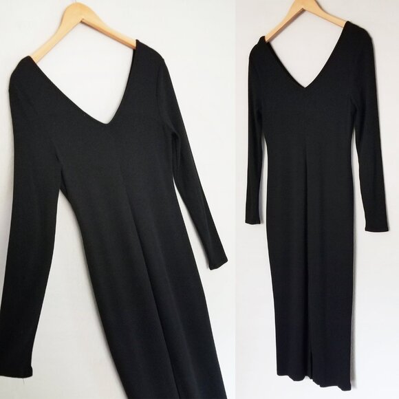 Marine Layer Lexi Rib V-Neck Maxi Dress Black Size M Lined Stretch Bodycon $118 - Picture 11 of 15